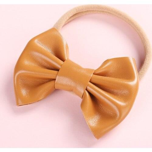 2020 New Girls Headband Leather Baby Hair Bands Bow Toddler Thin Nylon Headbands Floral Kids Elastic Head Bands Soft