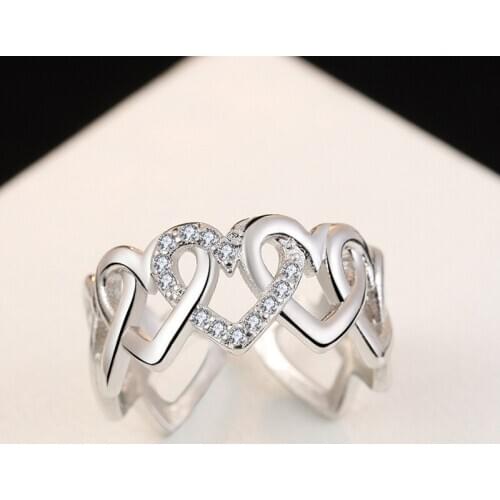 Princess CZ Heart Rings For Women Jewelry Fashion 925 Sterling Silver Ring Girls Bridal Promised Accessories Lady Wedding Bijou