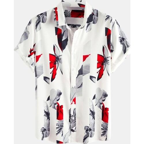 Plus Size Mens Shirts Summer Hawaiian Beach Flower Shirt Mens Fashion Casual Butterfly Rose Printed Short Sleeve Button Shirt