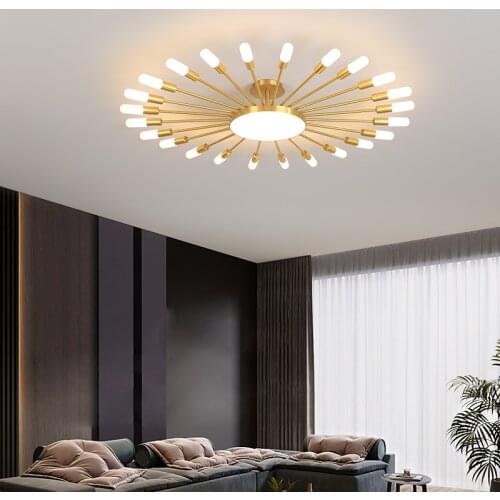 Modern simple copper bedroom ceiling lamp light luxury atmosphere living room hotel lamp new Nordic hall dining room lamp
