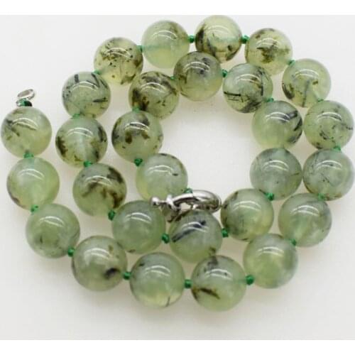 Green Prehnite round 14mm necklace 18inch Wholesale for women xmas gift nature gemstone