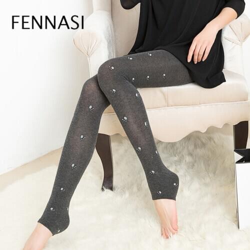 FENNASI Sexy Autumn Winter Women Leggings Thick Warm High Waist Leggings Female Print Bear Paw Stirrup Cotton Leggings Pants