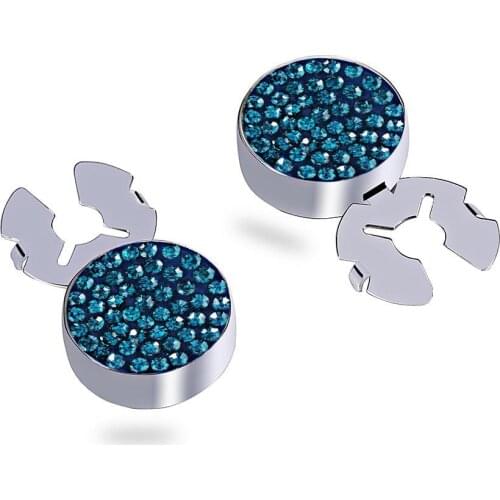 Starry sky full with blue zircon silver BUTTON COVER cufflinks for Tuxedo Business Formal Shirts 17.5MM one pair