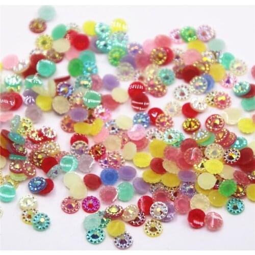 1000pcs mix color Round Flower resin rhinestone Flat back Cabochon Art Supply Decoration Charm Craft