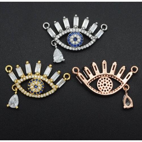 27x15mm 100% CZ Zircon DIY Jewelry Evil Eye Connectors Charm Wholesale Fashion Jewelry Accessories OEM Order Accepted