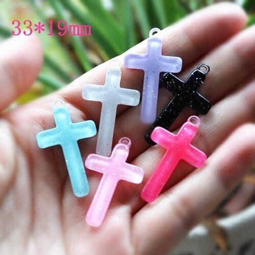 30pcs very cute flat back crosses glitter charms for necklace pendant