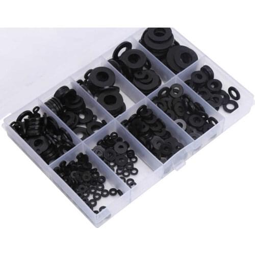 500Pcs Nylon Washers Black Gaskets Set Assortment Kit with Box Industrial Supplies Flat Seal Ring M2 M2.5 M3 M4 M5 M6 M8 M10