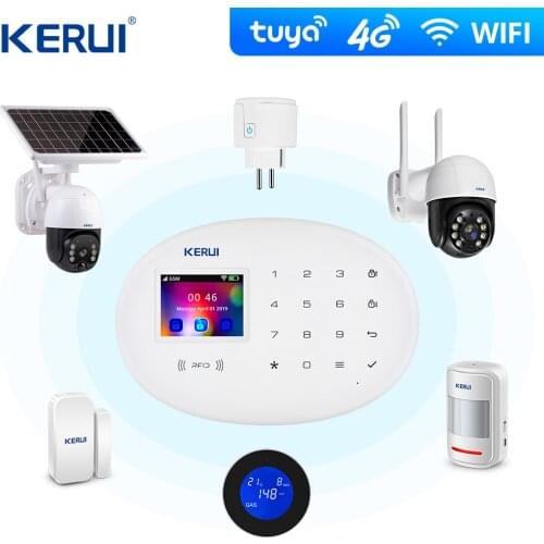 Kerui Tuya 4G W20 Wireless Wifi GSM Home AlarmAPP Control GSM SMS Burglar Alarm System For Home Security Alarm Camera system