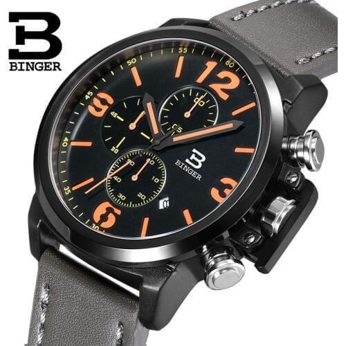 BINGER Watch Men Switzerland Luxury Brand Men Watches Chronograph Wristwatches Male Quartz Luminous Hands Sport clock B8227