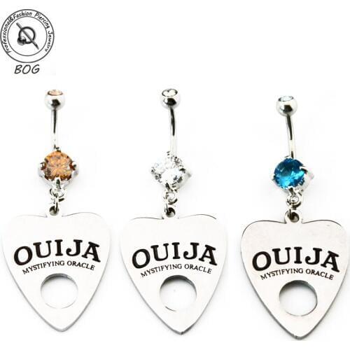 BOG-Stainless Steel Ouija Board Dangle Belly Button Ring Navel Piercing Nombril Ombligo Body Jewelry 14g