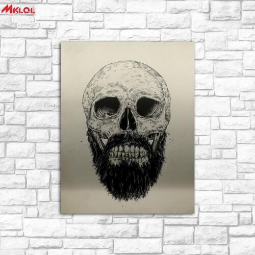 Large Wall Art Beard skull Portrait Canvas Painting For Living Room Home Decoration Oil Painting On Canvas Wall Painting no fram