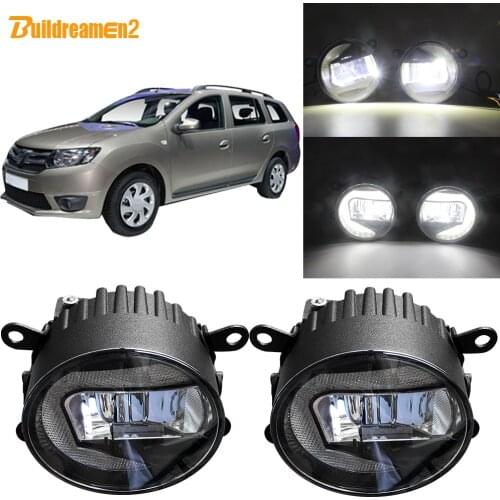 Buildreamen2 Car External LED Projector Fog Light + Daytime Running Light DRL White 90mm Diameter 12V For Dacia Logan 2004-2015