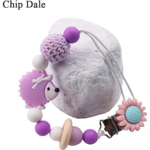 Chip Dale Baby Boy Girl Pacifier Holder Chain Food Grade Hedgehog Silicone Beads Infant Pacifier Clip Nipple Chain