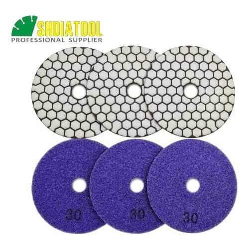 SHDIATOOL 6pcs Dia 4"/100mm Grit #30 Diamond Dry Polishing Pads Resin Bond Flexible Dry Sanding Disc For Granite Marble Ceramic