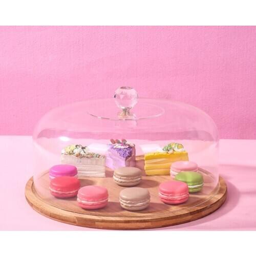 European Style Acrylic Dessert Cake Tray Imitation Glass Hardened Plastic Round Dust Cover Dried Fruit Candy Tray