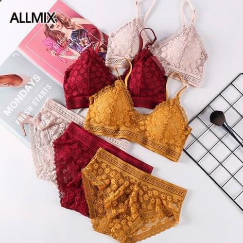 ALLMIX Sexy Women Seamless Sport Lingerie Set Underwear Womens Lace Bra Push-up Bra and Panty Sets Female Comfort Briefs Bras