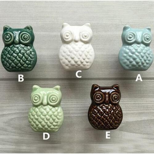 The Mediterranean Sea style creative Relief totem ceramic furniture handles cartoon owl drawer cabinet knob pull retro children