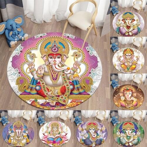 Ganesha Round Carpets for Living Room Bedroom Area Rug Soft flannel Mat Bohemian Room Carpet Tapis Home Decor