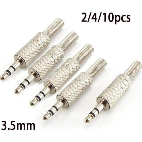 Metal 3.5mm 2 Ring 3 Poles Stereo Jack Plug Audio Connector Cable Solder Adapter Terminal with Spring Audio Accessories