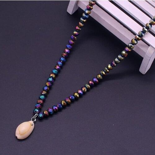 Fashion Necklace Simple Style 6mm Crystal Natural Shell Womens Necklace Handmade Beaded Short Necklace Pendant Jewelry