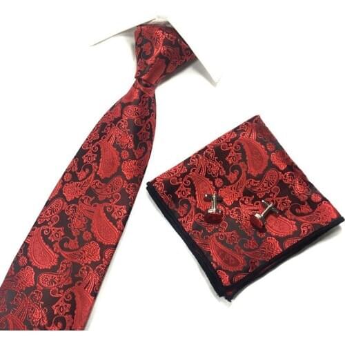 Fashion tie set 3pcs necktie handkerchief cufflinks pocket square polyester ties 9cm wide