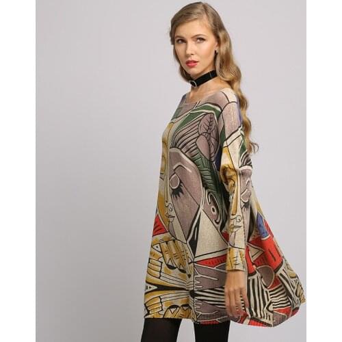 Trendy graffiti cartoon printed sweater O-neck long-sleeved fashion loose casual plus size womens blouse spring and autumn