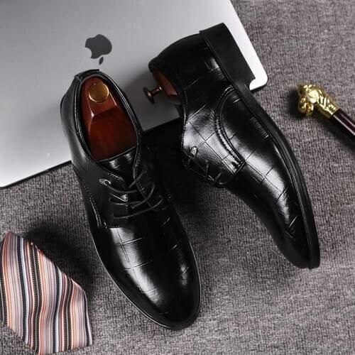 Men Leather Formal Shoes Lace Up dress shoes Oxfords Fashion Retro Shoes Elegant work Footwear Business Plus Size 2020 ryu