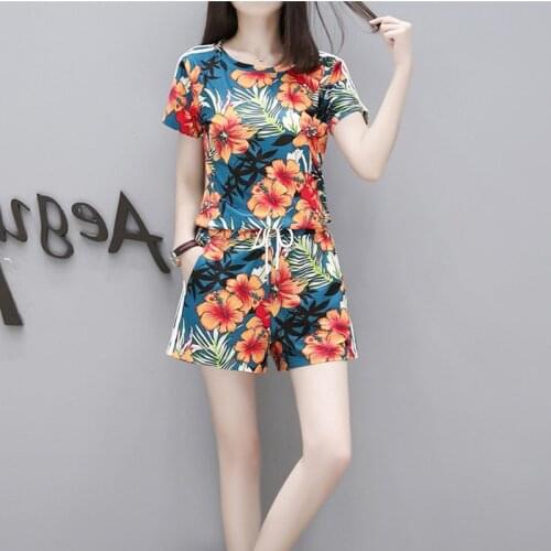 2021 summer womens new fashion large size color casual sets printed comfortable short-sleeved shorts two-piece trend s349