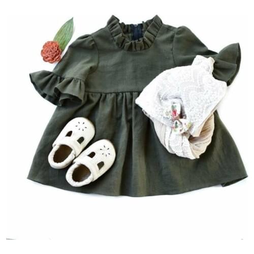 Girls Autumn Party Outfit Baby Child Kids Ruffle Long Sleeve Princess Tutu Dress Solid Infant Girls Dresses