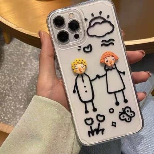 OEING Couple style Phone Case For Iphone 12 Pro Max 11 7 8 X XS Max XR SE Romantic Pattern Lens Transparent Soft Case Cover