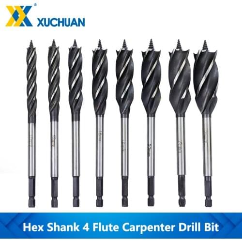 Carpenter Drill Bit Hex Shank Wood Milling Cutter 4 Flute Auger Drill Bit 10-25mm Woodworking Twist Drill Bits Wood Hole Opener