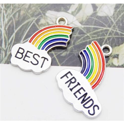 Julie Wang 2PCS Enamel Rainbow Charms Best Friends Pendant Bracelet Alloy Jewelry Making Accessory In Pairs