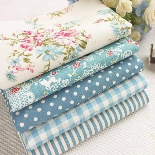 Beautiful Blue Flower Stripe Dot Printed Cotton Linen Fabric Bundles 22x24cm for DIY Sewing Decoration Fabric