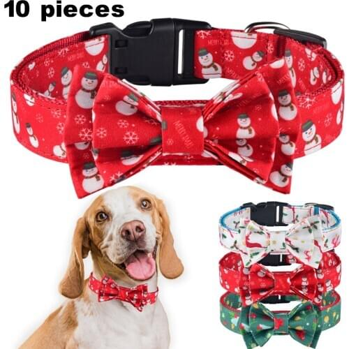 10 Pieces Christmas Dog Collar Adjustable XMAS Durable Nylon Printed Boy Girl Collar Perro Chihuahua Nylon Necklace Puppy Gift