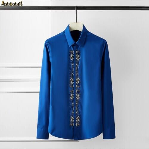 Azazel Men Shirt Luxury Placket Diamond Long Sleeve Mens Shirts Fashion Cotton Long Sleeve Mens Dress Shirts Party Shirt Man