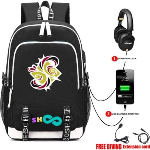 Anime Sk8 the infinity backpack USB charging Headphone jack Students bookbag Men Teenage Laptop backpack travel bag