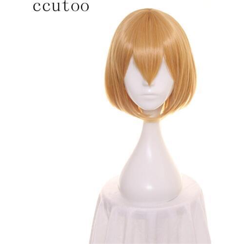 Ccutoo 14inch Golden Short Straight Bobo Synthetic Wig Attack on Titan Armin Arlert Cosplay Costume Wig Heat Resistance Fiber