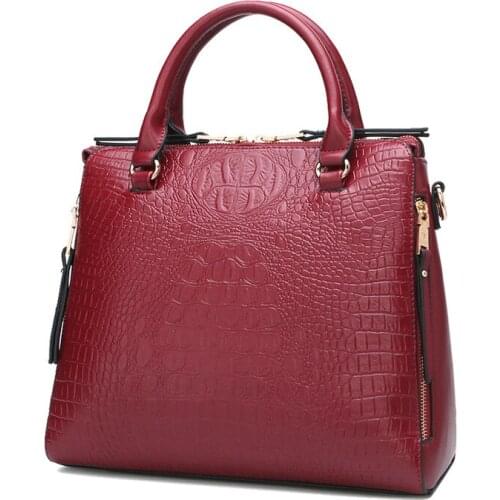 Fashion Crocodile Grain Chinese Style Famous Leather Womens Bags Handmade Large Capacity Cowhide Leisure Shoulder Bags