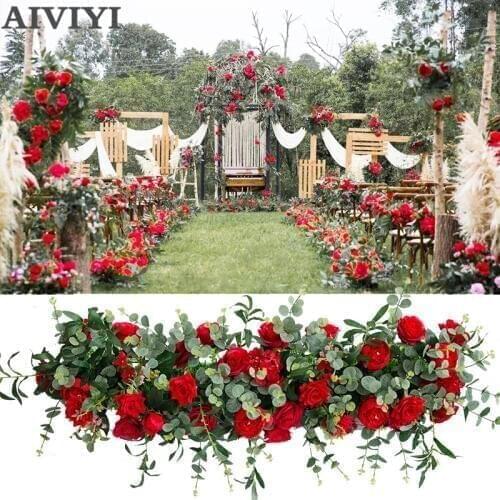 Wedding decoration artificial flower rose olive leaf wedding T stage road arching flower Home party background decoration
