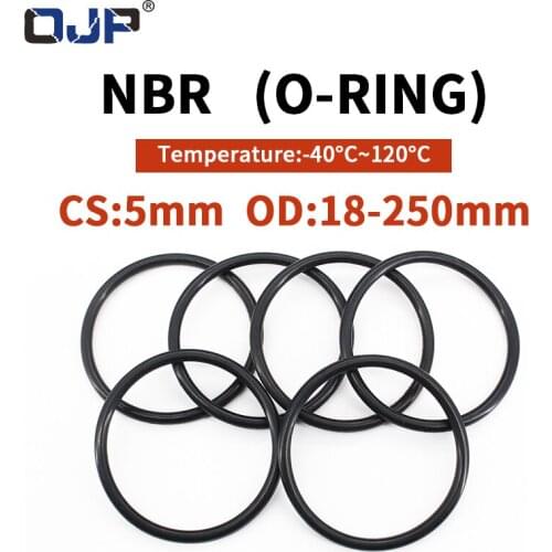 NBR O Ring Seal Gasket Thickness CS5mm OD18-250mm Wear Resistant Automobile Petrol Nitrile Rubber O-Ring Waterproof Black