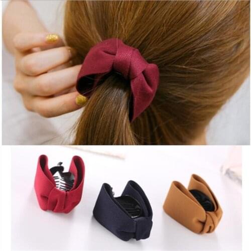 Korean Sweet Fabric Bow Hair Claw Elegant Women Solid Cloth Ties Banana Hair Crab Clips Ponytail Hold Girl Hair Accessories