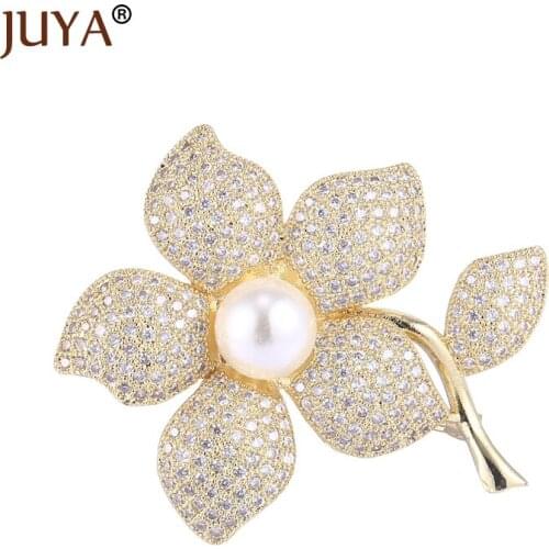 Top Quality Elegant Fashion Cubic Zirconia Rhinestone Brooch Pin Pearl Flower Brooches For Women Wedding Party Jewelry Gifts