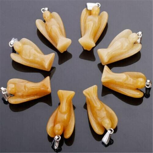 Yingwu Wholesale Natural Yellow Stone Beads Carved Healing Guardian Angel Pendants 5PCS Lot