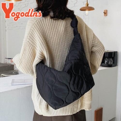 Yogodlns 2021 Winter New Dumpling Bag Female Large Capacity Crossbody Bag High Quality Cloth Leather Shoulder Handbag Hobo Tote