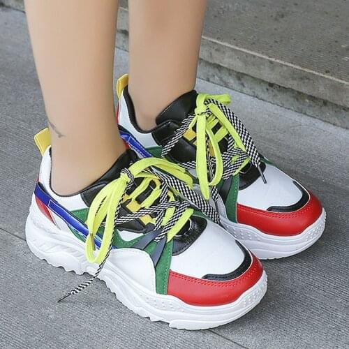 Weweya Plus Size 41 Chunky Sneakers Ladies Height Increasing Platform Vulcanized Shoes Women Leather Colorful Street Tide Shoe