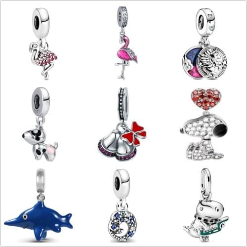 925 Sterling Silver Bead Charm Shiny Crane Dog Cat Fit Original Pandora Charm Silver 925 Bracelet DIY Jewelry