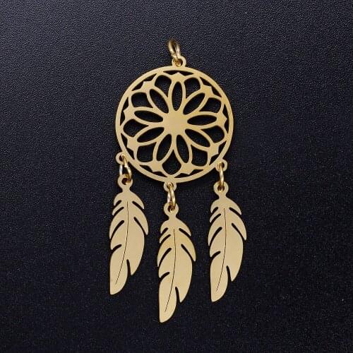 3pcs/lot Lotus Dreamcatcher Boho Feather Stainless Steel DIY Charms Wholesale High Polished Factory Sale Jewelry Making Charm
