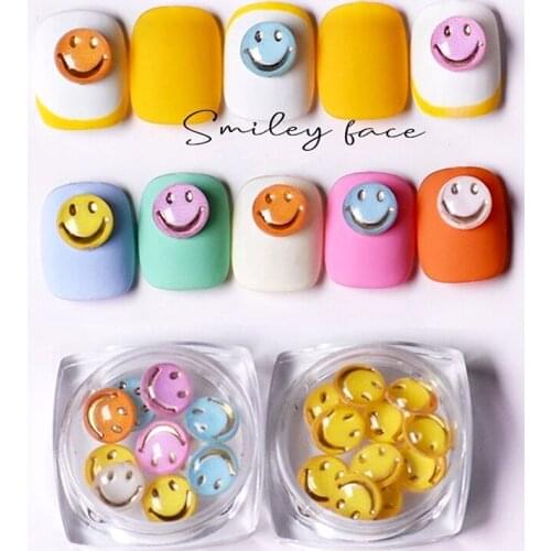 10pcs Smiley Face 3D Nail Decorations Smile Nail Accessories Macaroon Yellow Smiley Manicure Japanese Style DIY for Nails Design