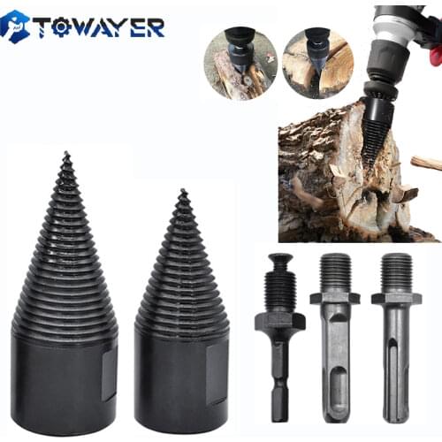 4Pcs 32/42mm Firewood Splitter Drill Bit Round/Hex/Triangle Shank Wood Cone Reamer Punch Driver Step Drill Bit Woodworking Tools