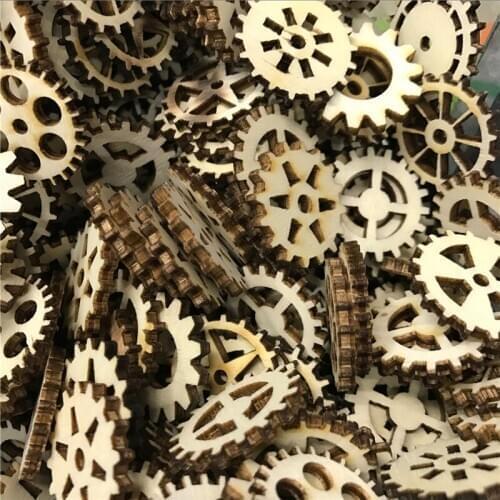 500PCS Mixed Round Hollow Wooden Craft Wheel Gear Pattern Scrapbooking Steam Punk Decoration Embellishments 15MM-40MM
